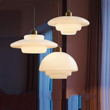Mid-Century Witte Glazen Hanglamp – Verstelbare Messing Hanglamp