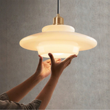 Mid-Century Witte Glazen Hanglamp – Verstelbare Messing Hanglamp