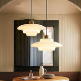 Mid-Century Witte Glazen Hanglamp – Verstelbare Messing Hanglamp