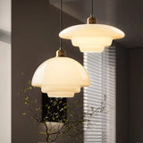 Mid-Century Witte Glazen Hanglamp – Verstelbare Messing Hanglamp