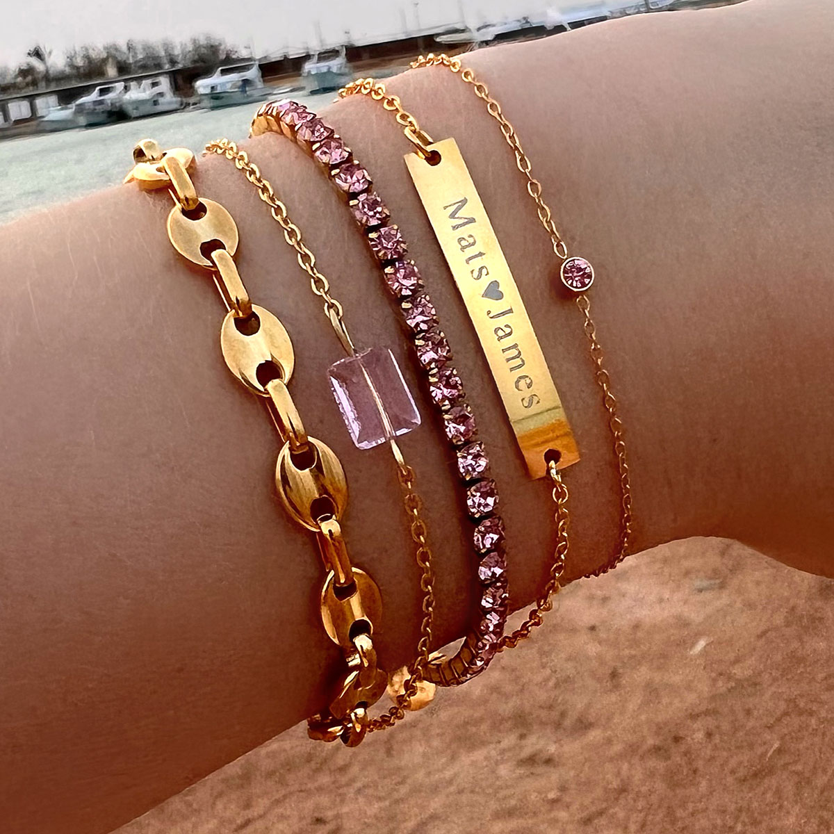 Ronde Edelsteen-Geboortesteen-Armband