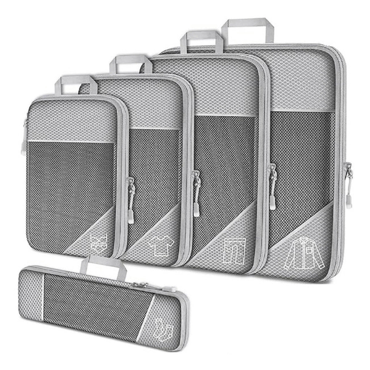 Compressie Reisorganisers | Slimme Inpakoplossing | Ruimtebesparende Bagage Cubes | Perfect Voor Vakanties & Zakenreizen | 5-delige Set | Lichtgewicht & Duurzaam | Maximale Ruimtebesparing | Avontuurlijke Reiskompanen
