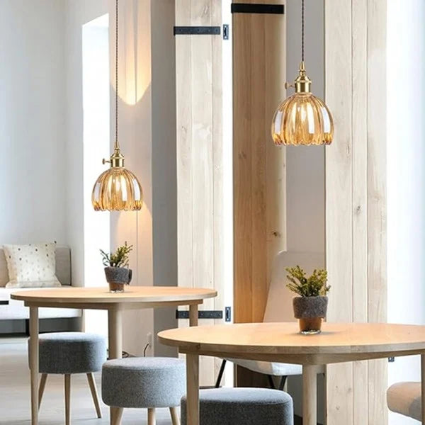Japanse Retro Glazen Bloem Hanglamp | Elegante Bloemvormige Hanglamp Glas | Warme Sfeerverlichting | Hoogwaardige Materialen | Moderne en Retro Stijlcombinatie | Interieur Design Eyecatcher | Eenvoudige Installatie