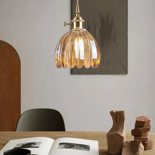 Japanse Retro Glazen Bloem Hanglamp | Elegante Bloemvormige Hanglamp Glas | Warme Sfeerverlichting | Hoogwaardige Materialen | Moderne en Retro Stijlcombinatie | Interieur Design Eyecatcher | Eenvoudige Installatie