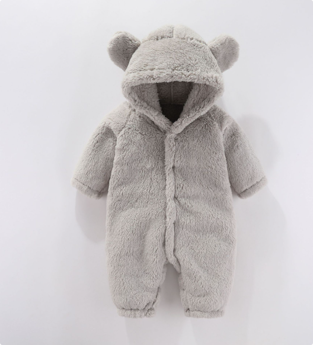 Knusse Baby Fleece Romper met Capuchon
