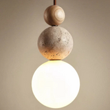 Moderne Travertin- en Mahonie Hanglamp - NaturaLuxe