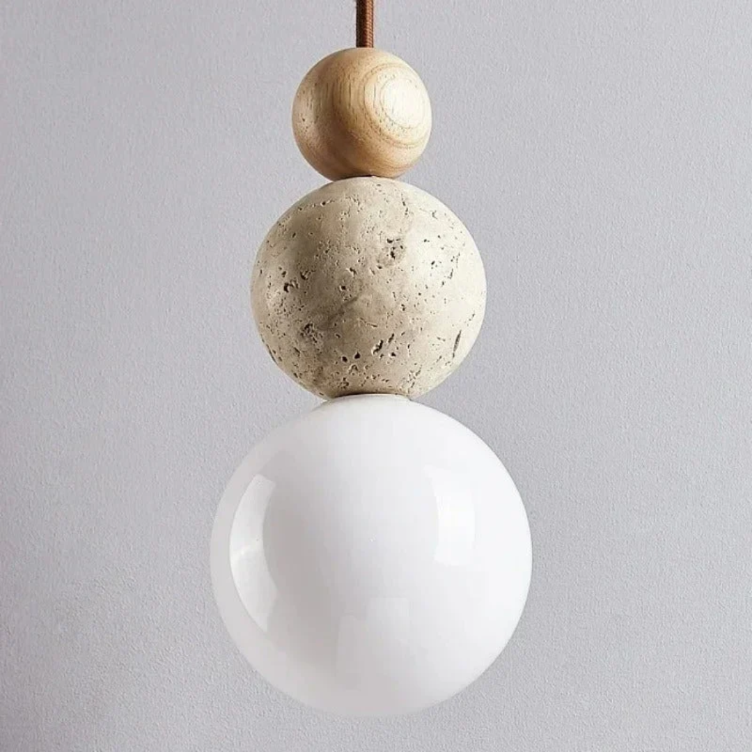 Moderne Travertin- en Mahonie Hanglamp - NaturaLuxe