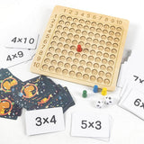Leer spel Houten bord voor vermenigvuldiging 1–10 met kaarten & dobbelstenen