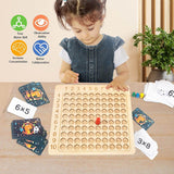 Leer spel Houten bord voor vermenigvuldiging 1–10 met kaarten & dobbelstenen