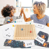 Leer spel Houten bord voor vermenigvuldiging 1–10 met kaarten & dobbelstenen