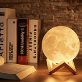Magische Maanlamp - met Draadloze Touch Control en Houten Stand