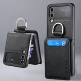 Samsung Z Flip 4 / Flip 3 Hoes | Lederen Portemonnee Kaarthouder Ringhouder Stand