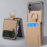 Samsung Z Flip 4 / Flip 3 Hoes | Lederen Portemonnee Kaarthouder Ringhouder Stand