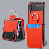 Samsung Z Flip 4 / Flip 3 Hoes | Lederen Portemonnee Kaarthouder Ringhouder Stand