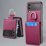 Samsung Z Flip 4 / Flip 3 Hoes | Lederen Portemonnee Kaarthouder Ringhouder Stand