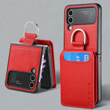 Samsung Z Flip 4 / Flip 3 Hoes | Lederen Portemonnee Kaarthouder Ringhouder Stand
