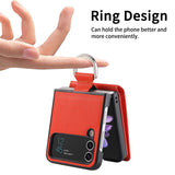 Samsung Z Flip 4 / Flip 3 Hoes | Lederen Portemonnee Kaarthouder Ringhouder Stand