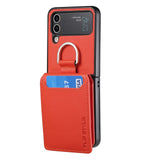 Samsung Z Flip 4 / Flip 3 Hoes | Lederen Portemonnee Kaarthouder Ringhouder Stand