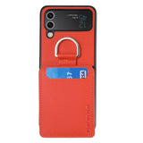 Samsung Z Flip 4 / Flip 3 Hoes | Lederen Portemonnee Kaarthouder Ringhouder Stand