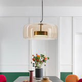 Glazen LED hanglamp in moderne stijl - minimalistische kap en gouden afwerking