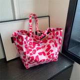 Oversized canvas schoudertas met luipaardprint - Paars
