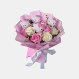 Boeket Van Gekleurde Synthetische Bloemen Met Hello Kitty Figuren Voor Cadeaus En Decoratie