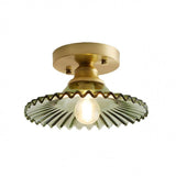 Geribbelde Glazen Bloem Plafondlamp – Vintage Elegantie met een Bloemige Touch