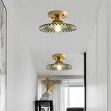 Geribbelde Glazen Bloem Plafondlamp – Vintage Elegantie met een Bloemige Touch