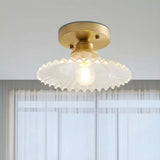 Geribbelde Glazen Bloem Plafondlamp – Vintage Elegantie met een Bloemige Touch