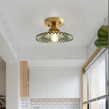 Geribbelde Glazen Bloem Plafondlamp – Vintage Elegantie met een Bloemige Touch