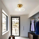 Geribbelde Glazen Bloem Plafondlamp – Vintage Elegantie met een Bloemige Touch