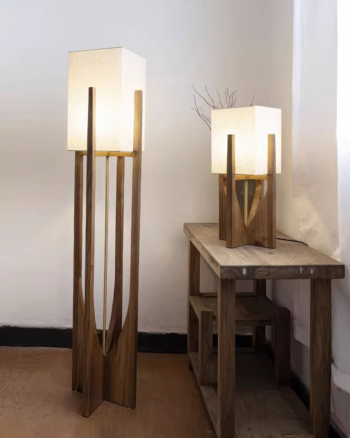 Walnotenhouten Vloerlamp | Minimalistisch & Sfeervol