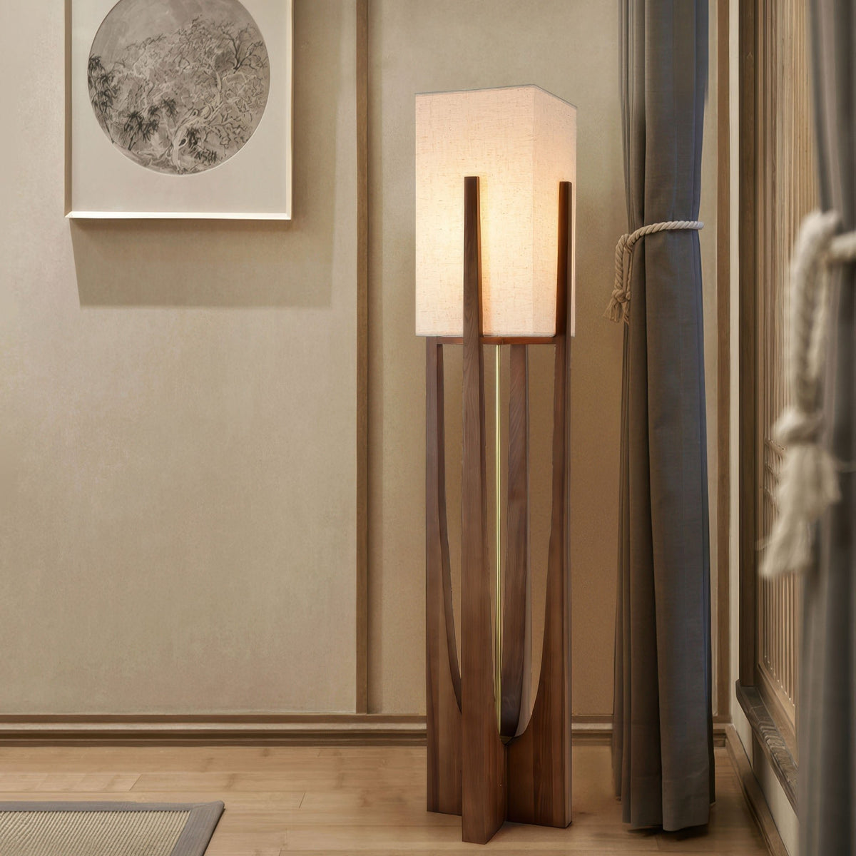 Walnotenhouten Vloerlamp | Minimalistisch & Sfeervol