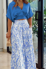 Xandra | Comfortabele Tweedelige Set | Luxe Satijnen Vrouwen Set Mandarijnrood/Zwart/Rood/Blauw | Pofmouw Crop Top & Palazzo Broek | Elegante Dameskleding S-3XL | Verfijnde Look & Ultiem Comfort