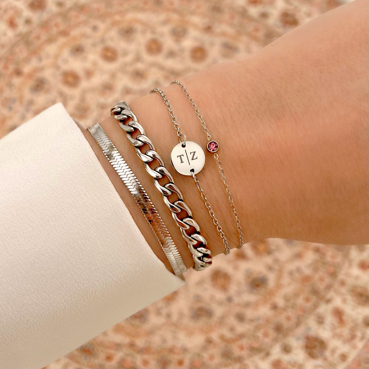 Ronde Edelsteen-Geboortesteen-Armband