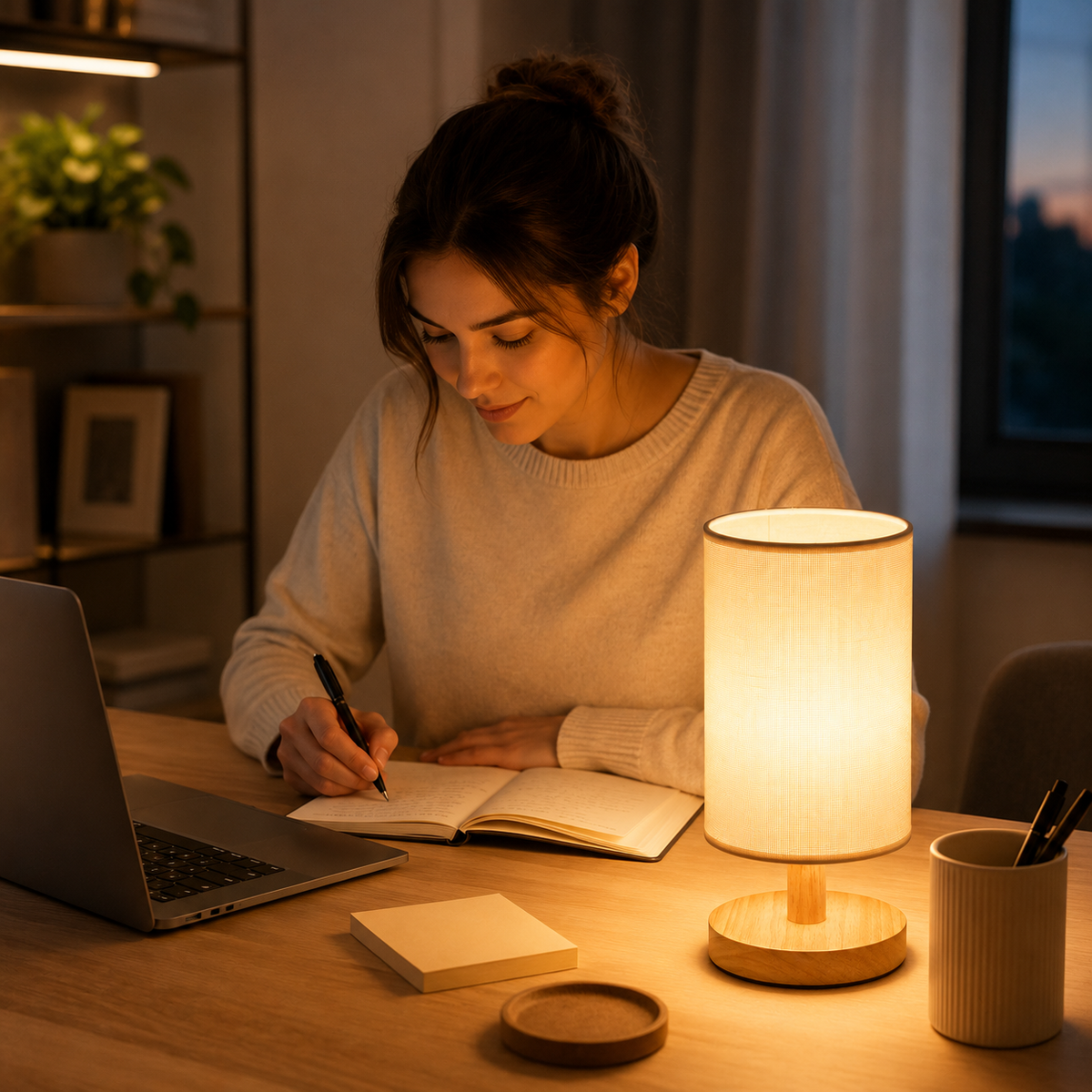 Moderne Houten Nachtkastje Lamp | Dimbaar & Afstandsbediening