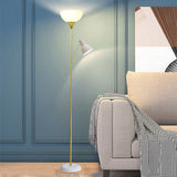 Minimalistische vloerlamp van ijzer met twee lichtbronnen in zwart of goud