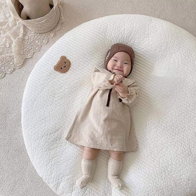 Gevoerde Baby-Krabbelmat van Katoen met Diermotief Borduursel – 80 cm