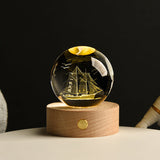 3D Kristallen LED Lamp – Decoratieve Lichtbol met Houten Basis