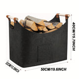 Filz-Kaminholzkorb FELDURA | Opvouwbaar | 55L Volume | Met houten handvatten & leren details | Donkergrijs