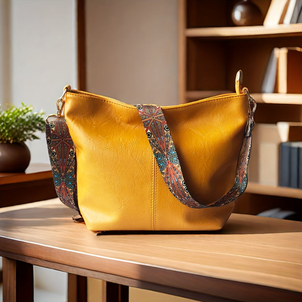 Brede Geometrische Tas – Grote Capaciteit Crossbody met Retro Vibe