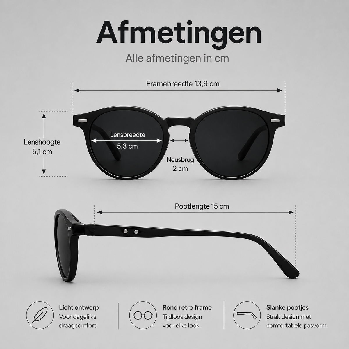 Heren Zonnebril | Lichtgewicht Retro Ronde Frame | Tortoiseshell
