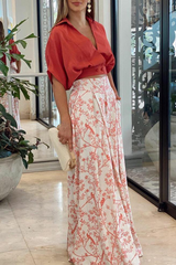 Xandra | Comfortabele Tweedelige Set | Luxe Satijnen Vrouwen Set Mandarijnrood/Zwart/Rood/Blauw | Pofmouw Crop Top & Palazzo Broek | Elegante Dameskleding S-3XL | Verfijnde Look & Ultiem Comfort