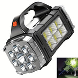 Superheldere LED Zoeklamp – Oplaadbare Powerbank met USB en Zonne-energie voor Buitenavonturen