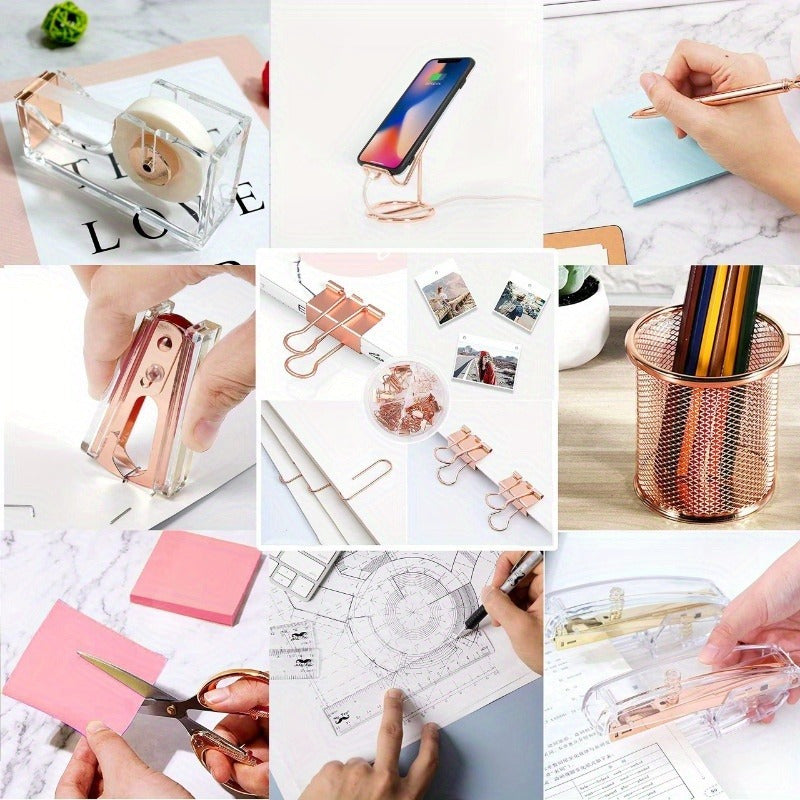 Roségouden acryl bureau organizer set | Bureau organizer | Complete set met nietmachine, liniaal en meer