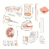 Roségouden acryl bureau organizer set | Bureau organizer | Complete set met nietmachine, liniaal en meer