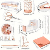 Roségouden acryl bureau organizer set | Bureau organizer | Complete set met nietmachine, liniaal en meer