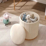 Nordic Chic Opberg Ottoman – Stijlvolle Ronde Pouf met Opslag en Spiegelafwerking