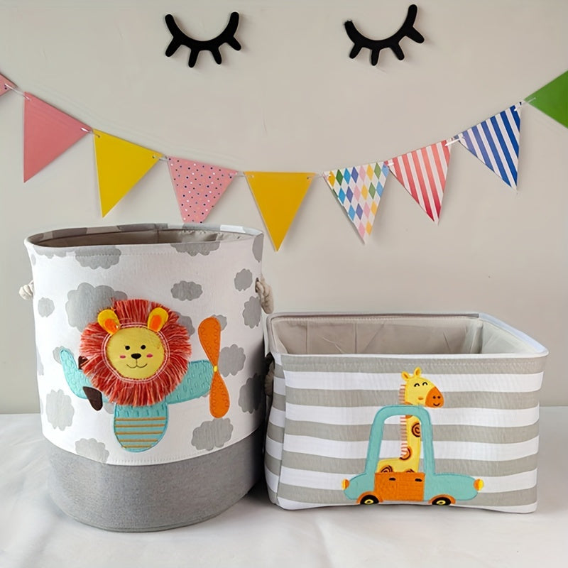 Opbergmand voor Speelgoed en Kleding – Cartoon Leeuw en Giraffe Design