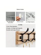 Nordic bamboe kapstok met haken | Kapstok | Minimalistische wandkapstok voor slaapkamer of hal